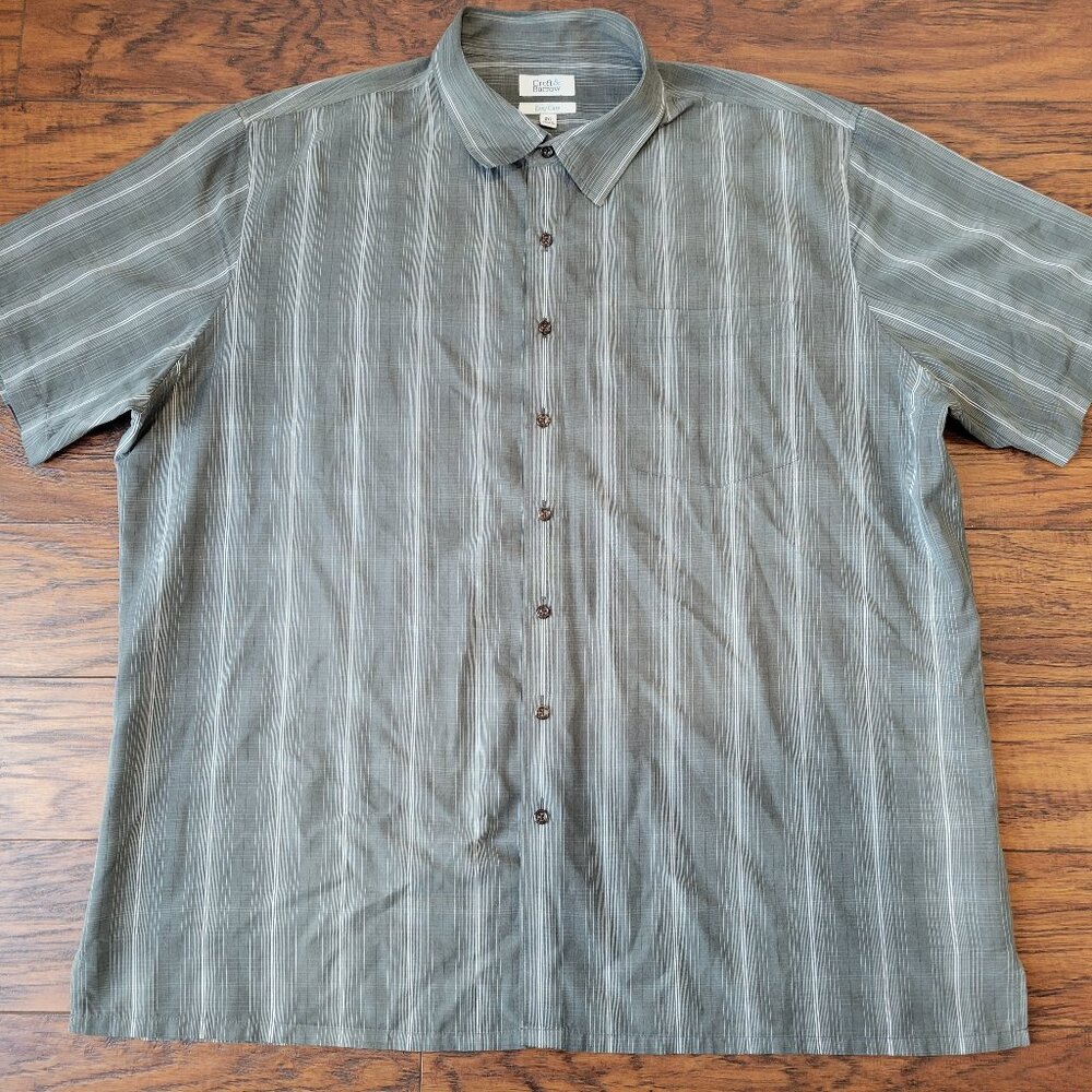 CROFT & BARROW Gray Plaid Button-Front Collared Short Sleeve Shirt sz XXL 2X EUC